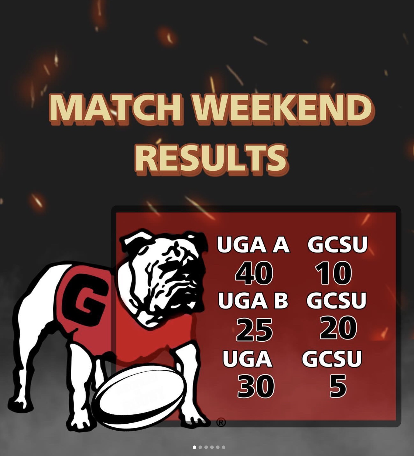 picture of UGAWFRC instagram post that shows match scores from the game played on march 16th